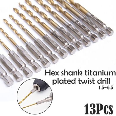 HH-DDPJCheapest Hss High Speed Steel Titanium Coated Drill Bit Set 1/4 Hex Shank 1.5-6.5mm Hexagonal Handle Twist Drill 13pcs/lot