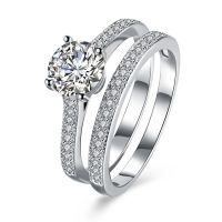 Fine Silver Wedding Double Rings Jewelry Finger AAA Zirconia Rings For Women New Lover Ring Female Engagement Party