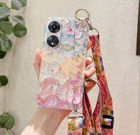 เคสโทรศัพท์ OPPO A78 สามมิติดอกซากุระภาพวาดสไตล์เงาบลูเรย์สวยสลิงยาวซิลิโคนนุ่มเคส OPPO A78 4G เคสประณีตสายรัดข้อมือฝาครอบโทรศัพท์