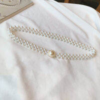 AngelCity Large Pearl Waist Chain Womens Elastic Belt with Diamond Decoration All-match