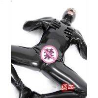 Mens Patent Leather Jumpsuit With Hands Feet And Headgear Nightclub DS Stage Outfit Tight-Fitting Elastic Cosplay