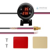 ☑✸ [Hot Sale] ▶Round Led Digital Car Truck Water Temp Gauge Temperature Sensor Temperatura Moto Voltmeter Volt Voltage Meter 2 in 1 12.0V 24V