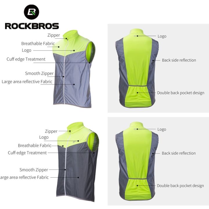 rockbros-เสื้อขี่จักรยานเสื้อกั๊กลุยป่าขี่จักรยานเสื้อเจอร์ซี่ปลอดภัยเสื้อโค้ทเสื้อกั๊กสำหรับจูงกลางคืนเสื้อระบายอากาศแขนกุด