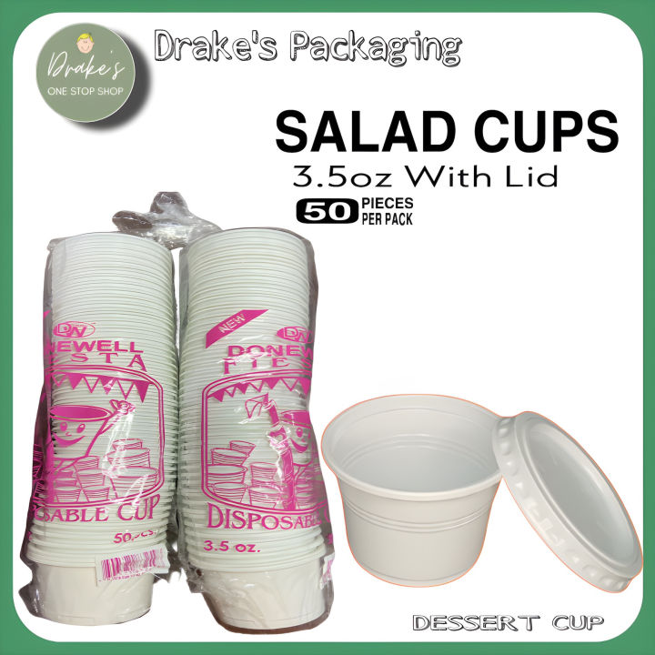 50 Pieces per pack Salad Cups with Cover and Hinged Cup with lid Sauce cup  By DrakesFoodPackaging