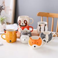 Cartoon Ceamic Coffee Mug Cute Animal 3D Fox Wild Pig Large Capacity Water Cup Cartoon Breakfast Tea Milk Drinking Mug