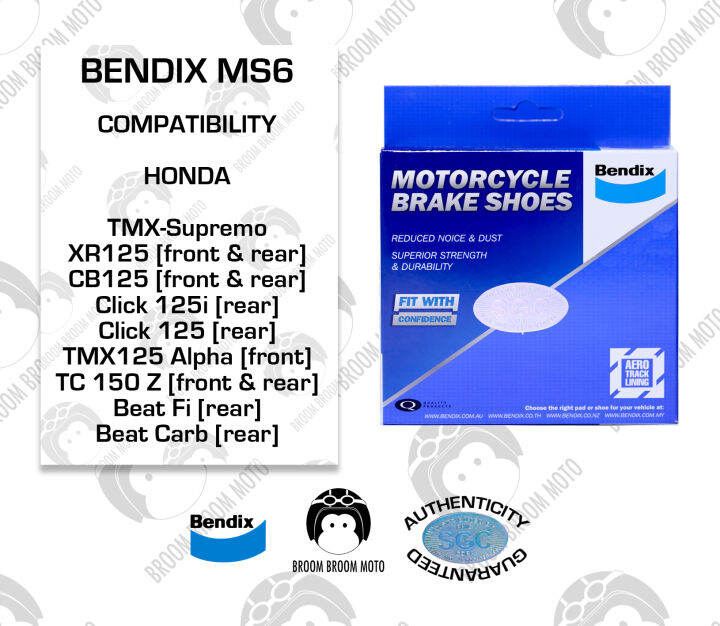 Original Authentic Bendix MS6 Brake Shoes for Honda Click 125i v1/v2
