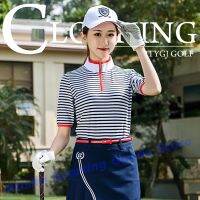 TTYGJ Golf Apparel Womens Short Sleeve T-Shirt Five-quarter Sleeve Striped Sailor Suit Sports Ball Clothes ML4O