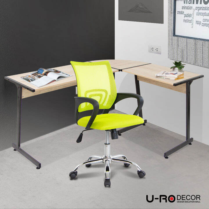 u-ro-decor-ชุดโต๊ะอเนกประสงค์-รุ่น-plus-พลัส-สีโอ๊ค-ichi-อิชิ-มี-3-สี-เก้าอี้สำนักงาน-หลังตาข่าย-ล้อเลื่อน-ปรับขึ้นลง-ขาเหล็ก-โต๊ะ-โต๊ะทำงาน