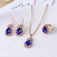 onlcicn Shiny Jewelry Set With Pendant Necklace &amp; Drop Earrings &amp; Adjustable Ring Sweet Bridal Dress Accessories