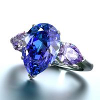 [COD] Cross-border wish new pear-shaped drop inlaid blue-violet zircon ring creative