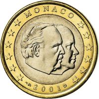 เหรียญ Bimetallic หัวคู่1ยูโร2001/2002 Monaco