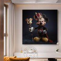 The King Is Back Mickey Mouse ผ้าใบพิมพ์ลายการ์ตูนดิสนีย์ผ้าใบพิมพ์ลายภาพวาดแอบสแตรกต์ห้องนั่งเล่นตกแต่งบ้านศิลปะผนังสมัยใหม่หรูหรา