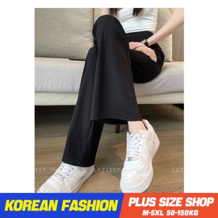 plus-size-เสื้อผ้าสาวอวบ-กางเกงขายาวสาวอวบ-ผู้หญิง-ไซส์ใหญ่-เอวสูง-กางเกงขาตรง-เอวยืด-สีพื้น-สไตล์เกาหลีแฟชั่น-คนอ้วนใส่ได้-v728