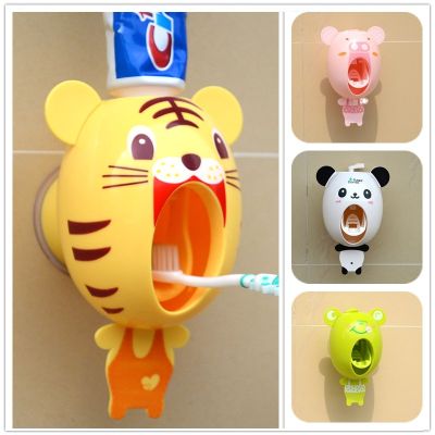【jw】♧ Dispensador de creme dental dos desenhos animados forte sucção otário acessórios do banheiro conjunto titular escova dentes automática criança