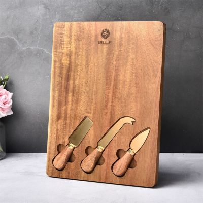 4 pieces of cheese platter acacia wood cooked food platter and tray including 3 cheese knives kitchen utensils