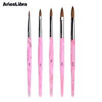 1Pc Kolinsky Sable Nail Art Brush Size 2/4/6/8/10 Crystal Pink Handle for Acrylic Gel Polish 3D Carving Painting Manicure Tools Artist Brushes Tools