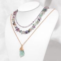 【DT】hot！ 3 Pcs/Set Raw Stone Pendant Necklace Reiki Fluorite Beaded Chain Choker Exquisite Jewelry