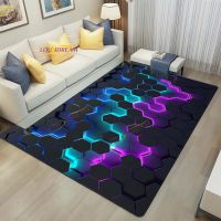 【YF】 Dark Neon Lights Rugs Geometric Mat Play Home Gaming Room Decor Carpets for Livingroom Bedroom Teens Cool E-Sport Rug