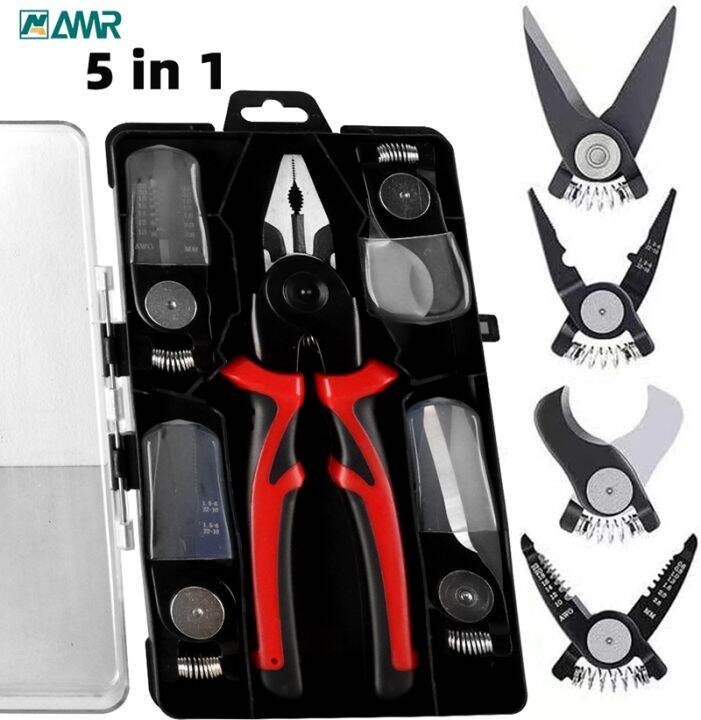 5-in-1-combination-interchangeable-pliers-kit-wire-stripper-wire-crimper-22-10awg-linesman-pliers-wire-cutter-tin-snips