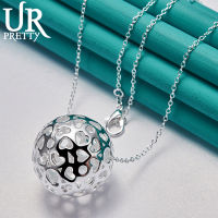 URPRETTY 925 Sterling Silver Hollow exquisite ball Pendant Necklace 161824262830 Inch Snake Chain For Woman Jewelry