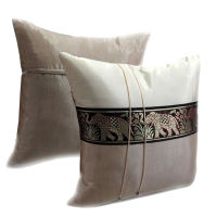 Thai Silk Pillow Covers ปลอกหมอนอิง ไหมไทยลายช้าง 16×16 นิ้ว 1 คู่ A1