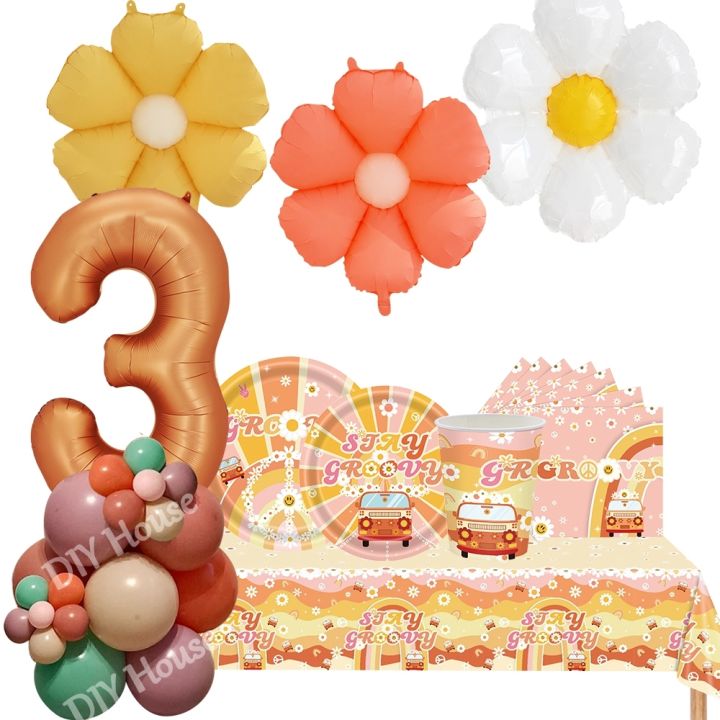 hot-hippie-groovy-tableware-พร้อม-bohemian-balloon-tower-set-สำหรับ-bohemian-daisy-themed-happy-birthday-party-decorations