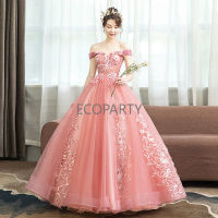 2023 vestidos Para fiestas หรูหราสีชมพูลูกไม้เย็บปักถักร้อยปิดไหล่พรรคพรหมบอลชุดเย็น quinceanera ชุดสำหรับผู้หญิง