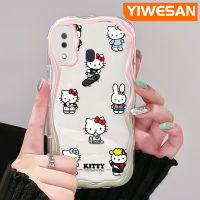 YIWESAN เคส A32 A31 A20ปลอกสำหรับ Samsung กาแลคซีเคสซิลิโคนอ่อนชัดเจนเฮลโลคิตตี้และกระต่ายสีสันสดใสเนื้อครีมคลื่นขอบป้องกันกล้องเคสโทรศัพท์โปร่งใสเคสกันกระแทก