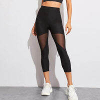 【cw】Black Patchwork Mesh Leggings Womens Jeggings Legins Women Leggins Female Elastic Pant Capri itness Leggings