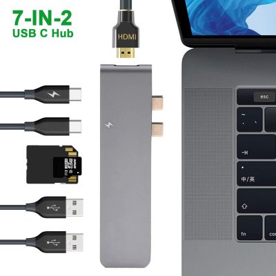 USB C Hub Thunderbolt 3แท่นวางมือถือพร้อม4K HDMI Daul Type C Tf/ ตัวอ่าน SD PD ชาร์จสำหรับ Macbook Pro/ Air M1อะแดปเตอร์ฮับ Usb