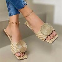 Woman Sandals 2022 Summer Flat Sandals Plus Size Round Buckle Solid Flats Female Casual Slippers Women Fashion Beach Shoes