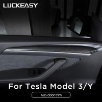 LUCKEAS Auto Accessories Interior Modification For Tesla Model 3 Model Y Car Door Inner Carbonfiber Decoration Trim Model3 2023