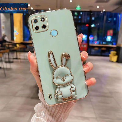 Andyh New Design For OPPO Realme C20 C20A C11 2021 Realme C21 C21Y C25Y Case Luxury 3D Stereo Stand Bracket Smile Rabbit Electroplating Smooth Phone Case Fashion Cute Soft Case