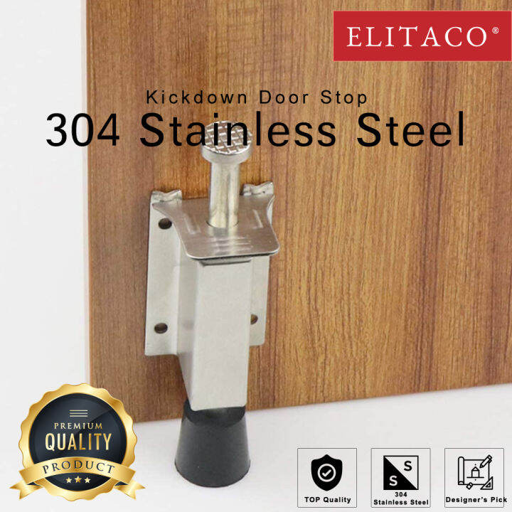 【elitaco】stainless Steel Kickdown Door Stop Kick Knock Stopper Wooden 