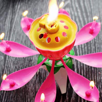 【CW】Children Happy Birthday Party Music Lotus Candle LED Romantic Lotus Flower Lights With Musical Automatically Open For Kids Gifts