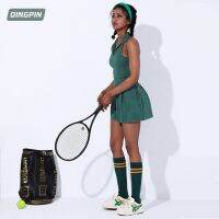 2023 New And Hot Womens Tennis Dress With Chest Pad Running Skirt Standing Collar Sports Nylon Printed Badminton