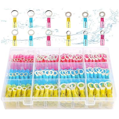 360pcs Heat Shrink Wire Connectors Ring Butt Splice Waterproof Insulated Crimp Electrical Cable Lugs Spade Fork Terminals Electrical Circuitry Parts