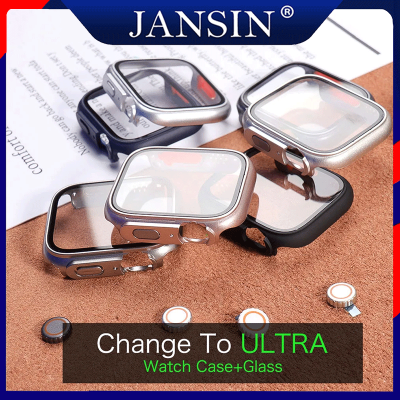 jansin (เปลี่ยนเป็น Ultra 49 มม.) เคส PC แบบแข็ง พร้อมกระจกนิรภัยกันรอยหน้าจอ สําหรับ Apple Watch 9 45 มม. 41 มม. 44 มม. iWatch Series 9 8 7 SE2 6 5