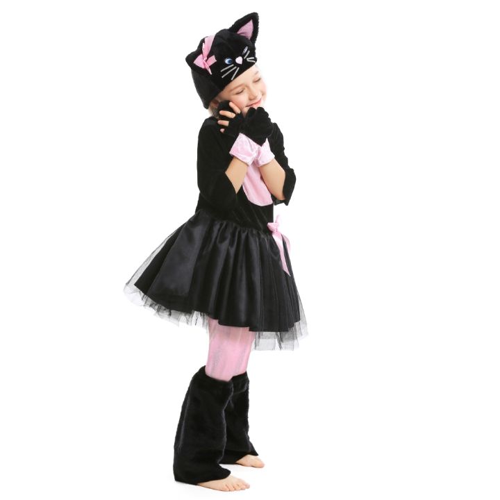 5-ชิ้นสาวคิตตี้แมวฮาโลวีนเครื่องแต่งกายชุดแฟนซีสัตว์หนังสือวันสัปดาห์เสื้อผ้าการแสดงบนเวที