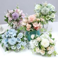 hotx【DT】 Hot 1 piece of multi-color mixed flower beautiful pink artificial silk fake bouquet for family wedding dec