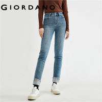 GIORDANO Women Jeans High Waist Ankle Length Slim Denim Jeans Quality Zip Simple Fashion Casual Frayed Denim Pants 18423007