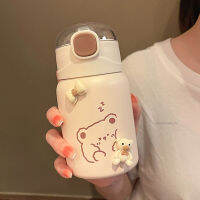 350450Ml Kawaii Bear Thermos ขวดสำหรับร้อนน้ำเย็นสแตนเลสแบบพกพาชากาแฟ Tumbler ฟางดื่ม Bottle