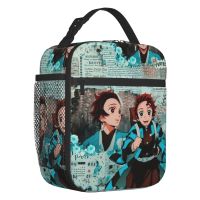 ☈✟ Anime Manga Tanjiro Poster Insulated Lunch Bag Women Demon Slayer Kimetsu No Yaiba Cooler Thermal Lunch Box Kids School Children