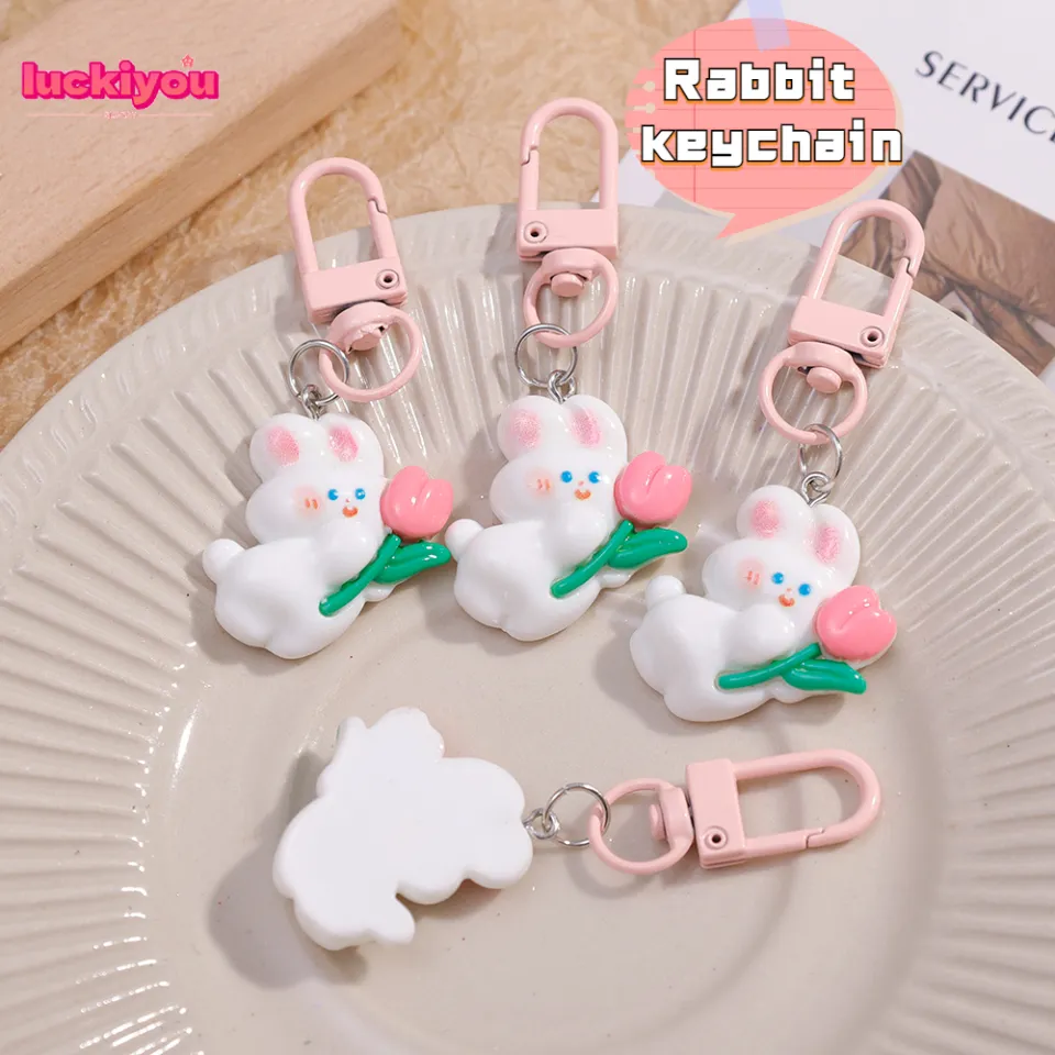 1pc Ladies' Pink Creative Cartoon Rabbit Shaped Resin Keychain