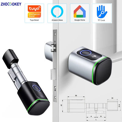 Tuya Bluetooth Ttlock App Biometric ลายนิ้วมือ RFID Card Euro Cylinder Lock Electronic Smart Door Lock Keyless Old Door Replace