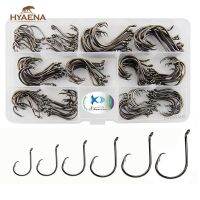 Hyaena ที่เกี่ยวทรงกลม2X 150ชิ้น/กล่องที่เกี่ยวทรงกลมกีฬาออฟเซ็ตเหล็กกล้าคาร์บอนสูงเบ็ดตกปลาขนาดปลาหมึก: 1-5/0