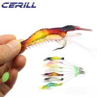 Cerill 10 PCS 80 mm Prawn With Hooks Soft Fishing Lure Glow Rigs Shrimp Bait Jigs Wobblers Fake Silicone Artificial Lifelike Set