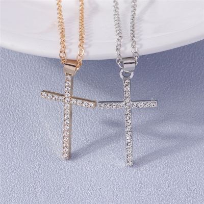 【CW】Fashion Cross Necklace for Women Men Gold Silver Color Dazzling Crystal Jesus Crucifix Necklace Christian Jewelry Wholesale
