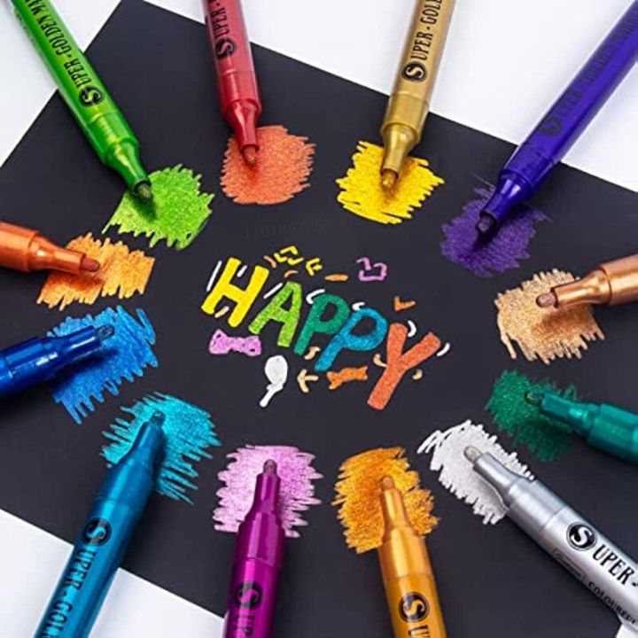 haile-12สีอะคริลิคปากกาปากกาสีเมทัลลิก-สำหรับภาพวาดหิน-เซรามิก-แก้ว-ไม้-ผ้าใบ-แก้ว-สมุดภาพ-อุปกรณ์งานฝีมือ-diy