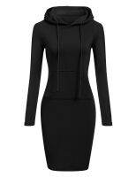 2023 Autumn Hooded Casual Dress Womens Long-sleeved Pocket Splicing Winter Plush Midi Dresses